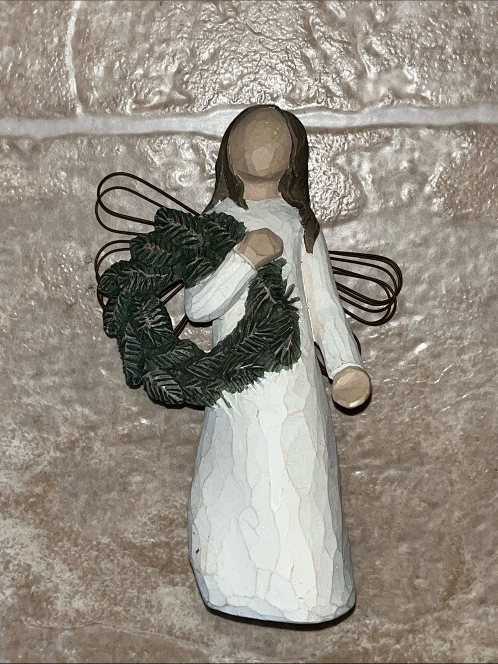 Demdaco Willow Tree “Angel of Winter” White Angel Figurine with Green Wreath